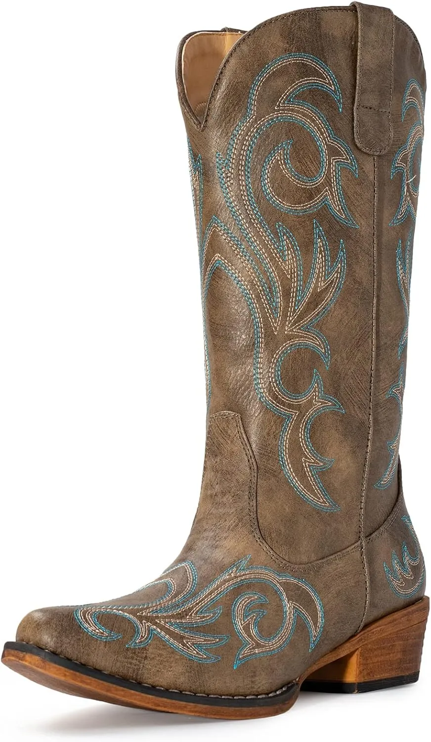 IUV Cowboy Boots For Women Mid Calf Cowgirl Boots Pointy Toe Western Boot