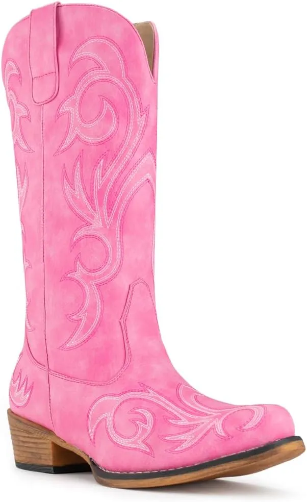 IUV Cowboy Boots For Women Mid Calf Cowgirl Boots Pointy Toe Western Boot