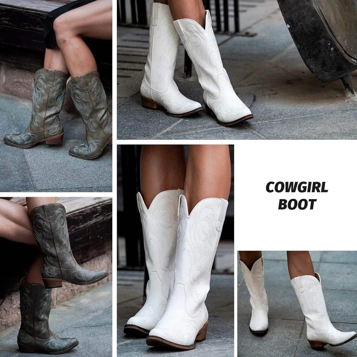 IUV Cowboy Boots For Women Mid Calf Cowgirl Boots Pointy Toe Western Boot