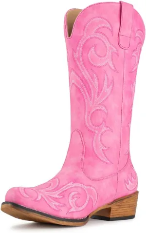 IUV Cowboy Boots For Women Mid Calf Cowgirl Boots Pointy Toe Western Boot