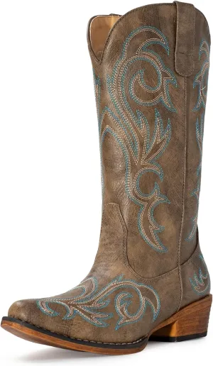 IUV Cowboy Boots For Women Mid Calf Cowgirl Boots Pointy Toe Western Boot