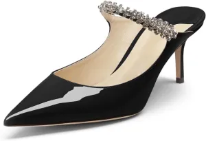 JANSEVEN Mules Flats For Women Closed Toe Flat Sandals With Rhinestone Pointy Slip On Patent Leather 4 Inches Bridal Wedding Shoes Sexy