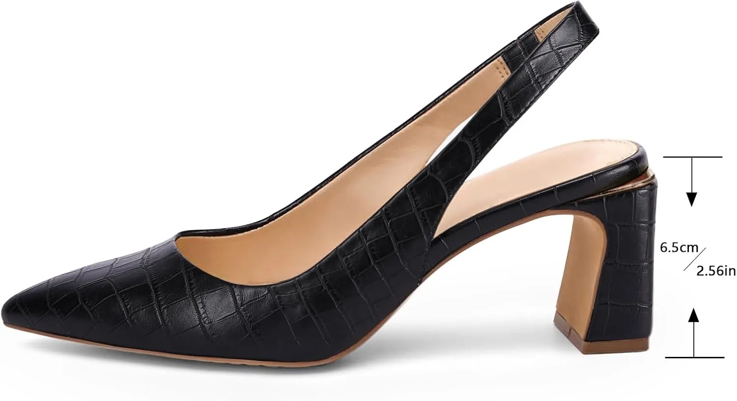 Jeimpoey Womens Slingback Chunky Heels Point-toe Pump Shoes Block Heel Summer Sandals Low-heel Party Shoes