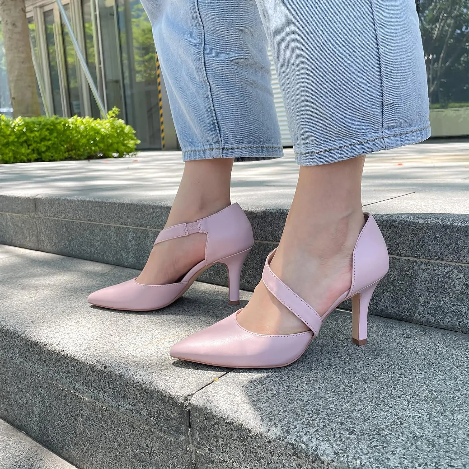 JENN ARDOR Women's Closed Toe Heels for Women 3 inch Stilettos Professional D'Orsay Pumps Sexy Ankle Strap Pointed Wedding Bride Evening Party Office Ladies Dress Shoes High Heels