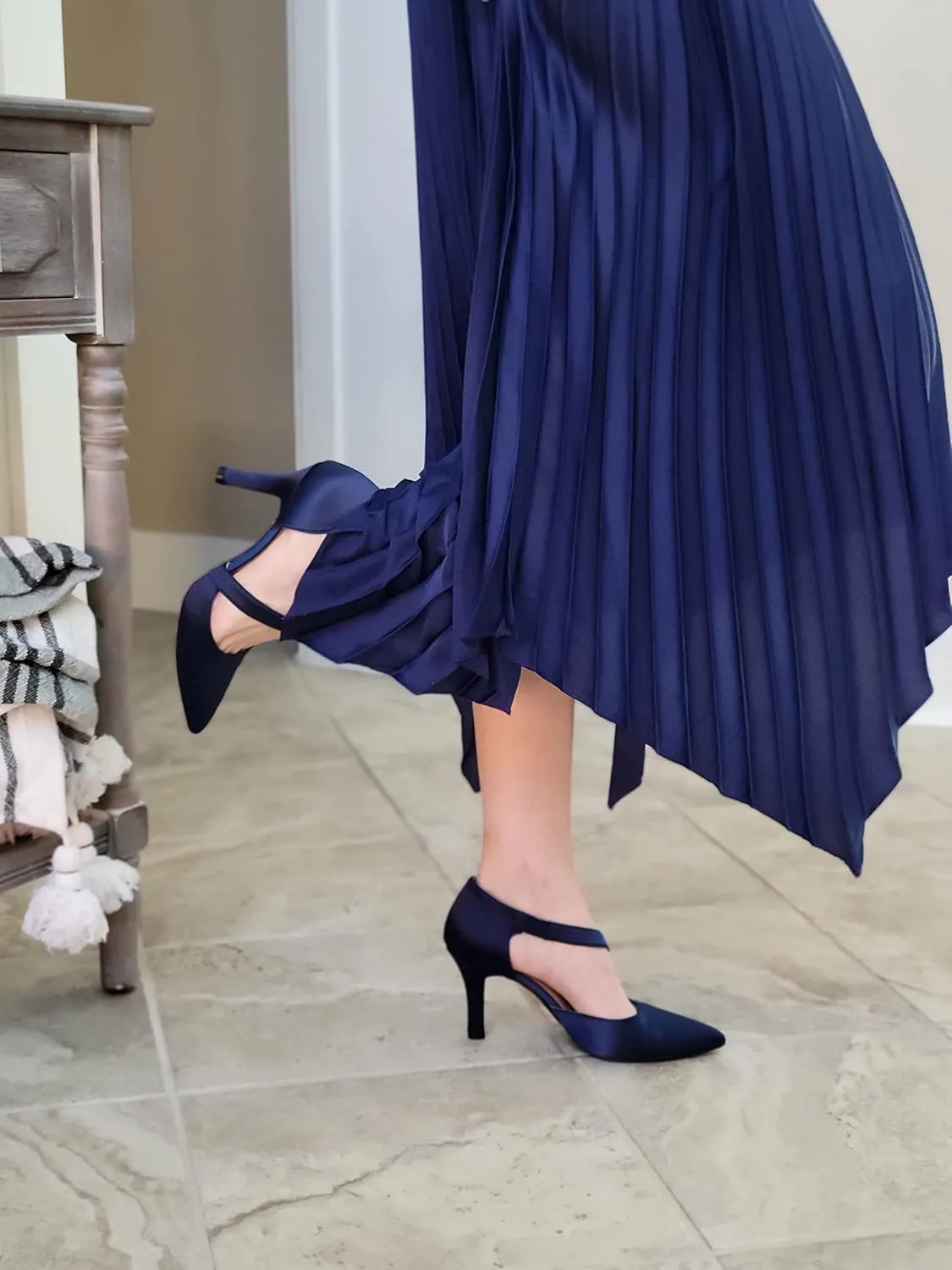 JENN ARDOR Women's Closed Toe Heels for Women 3 inch Stilettos Professional D'Orsay Pumps Sexy Ankle Strap Pointed Wedding Bride Evening Party Office Ladies Dress Shoes High Heels