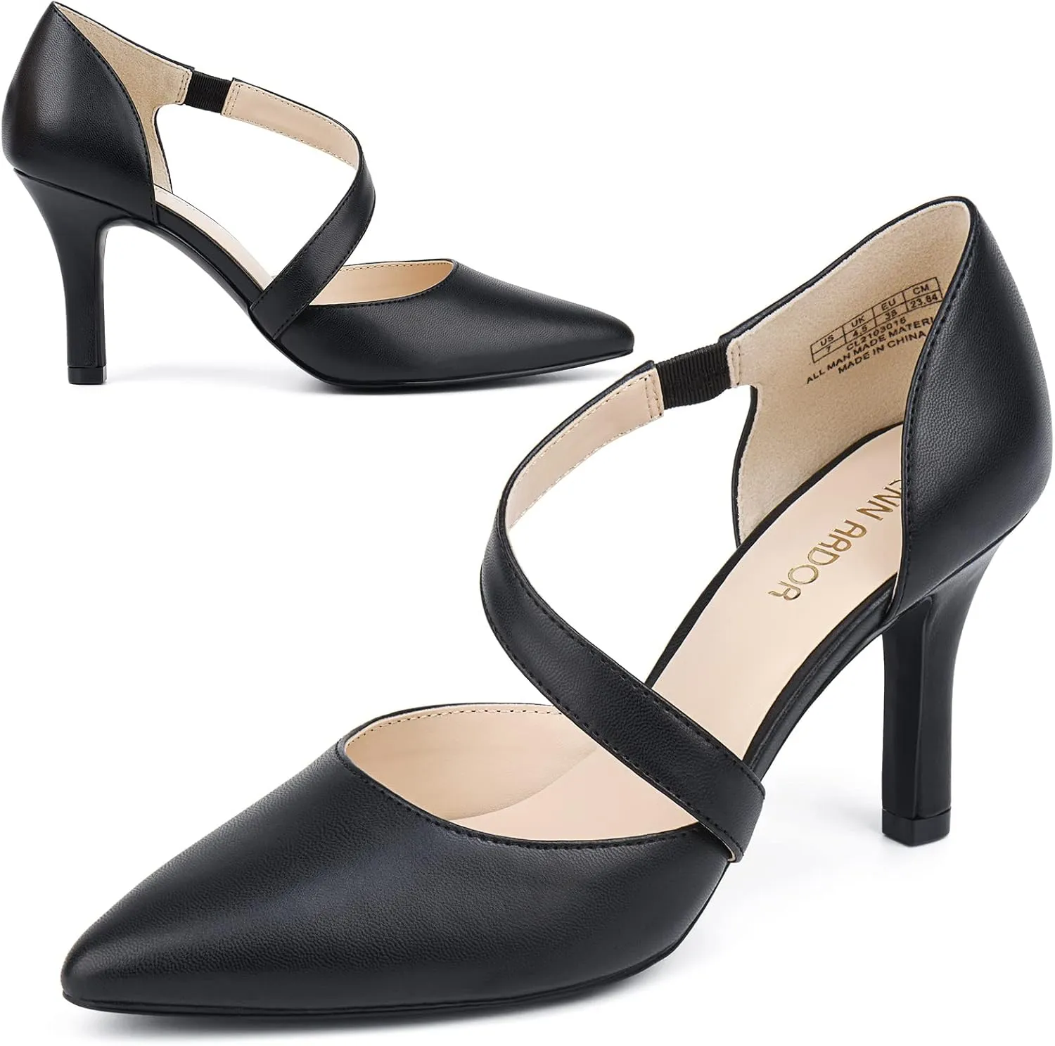 JENN ARDOR Women's Closed Toe Heels for Women 3 inch Stilettos Professional D'Orsay Pumps Sexy Ankle Strap Pointed Wedding Bride Evening Party Office Ladies Dress Shoes High Heels