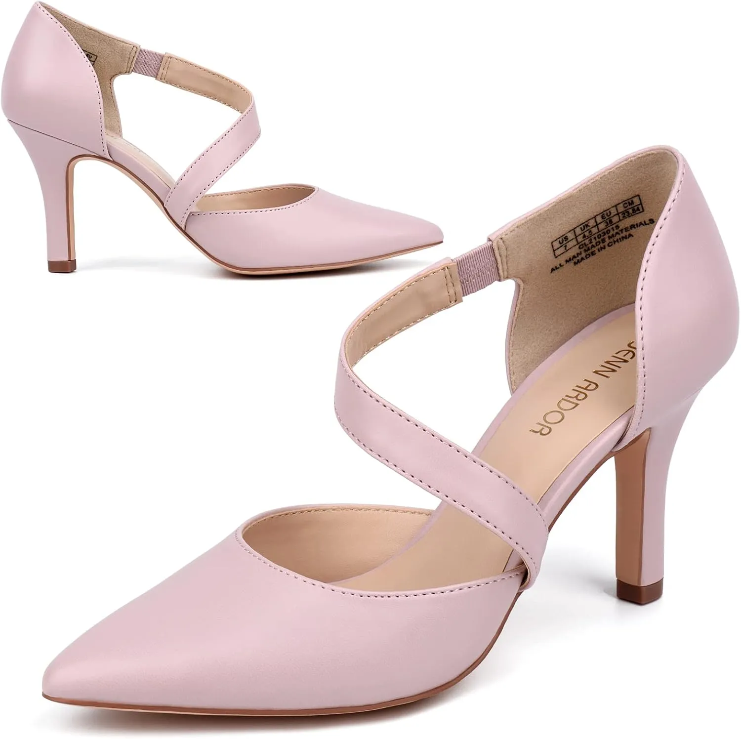 JENN ARDOR Women's Closed Toe Heels for Women 3 inch Stilettos Professional D'Orsay Pumps Sexy Ankle Strap Pointed Wedding Bride Evening Party Office Ladies Dress Shoes High Heels