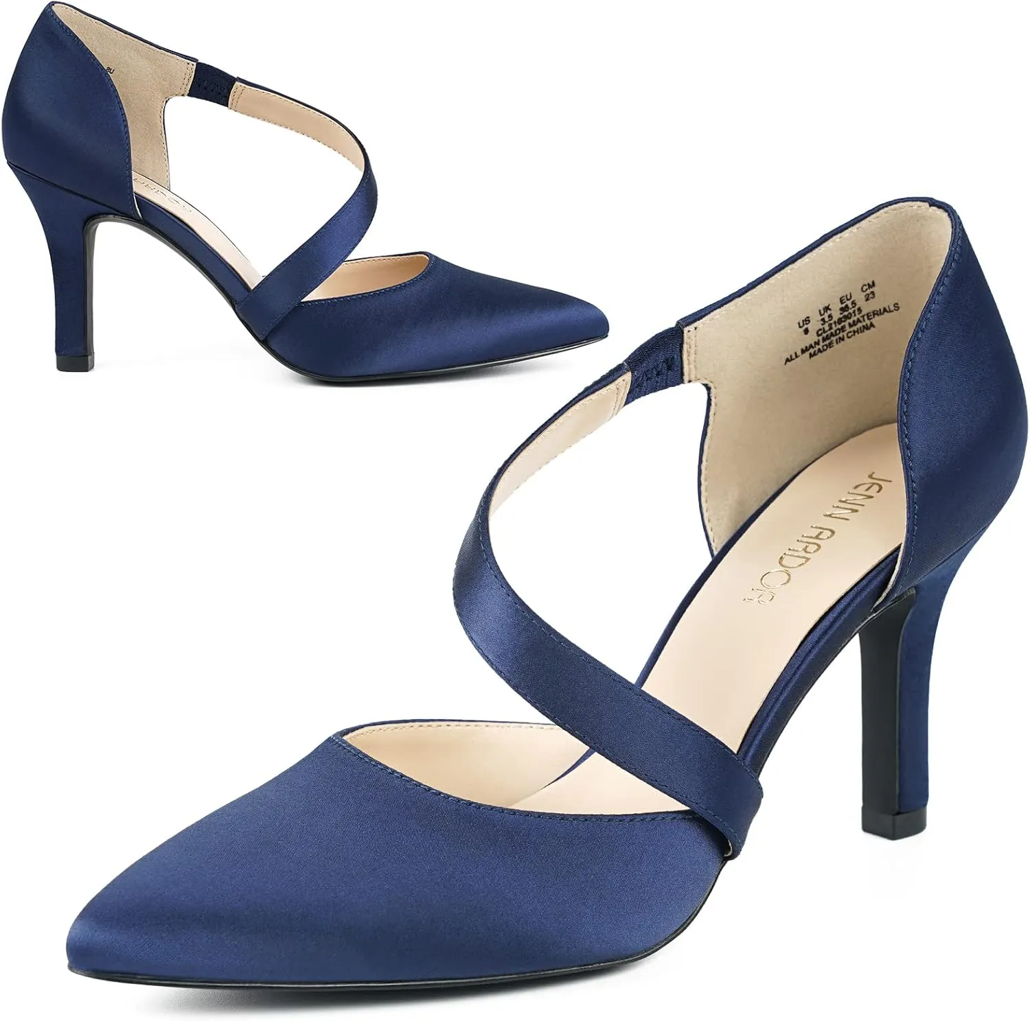JENN ARDOR Women's Closed Toe Heels for Women 3 inch Stilettos Professional D'Orsay Pumps Sexy Ankle Strap Pointed Wedding Bride Evening Party Office Ladies Dress Shoes High Heels