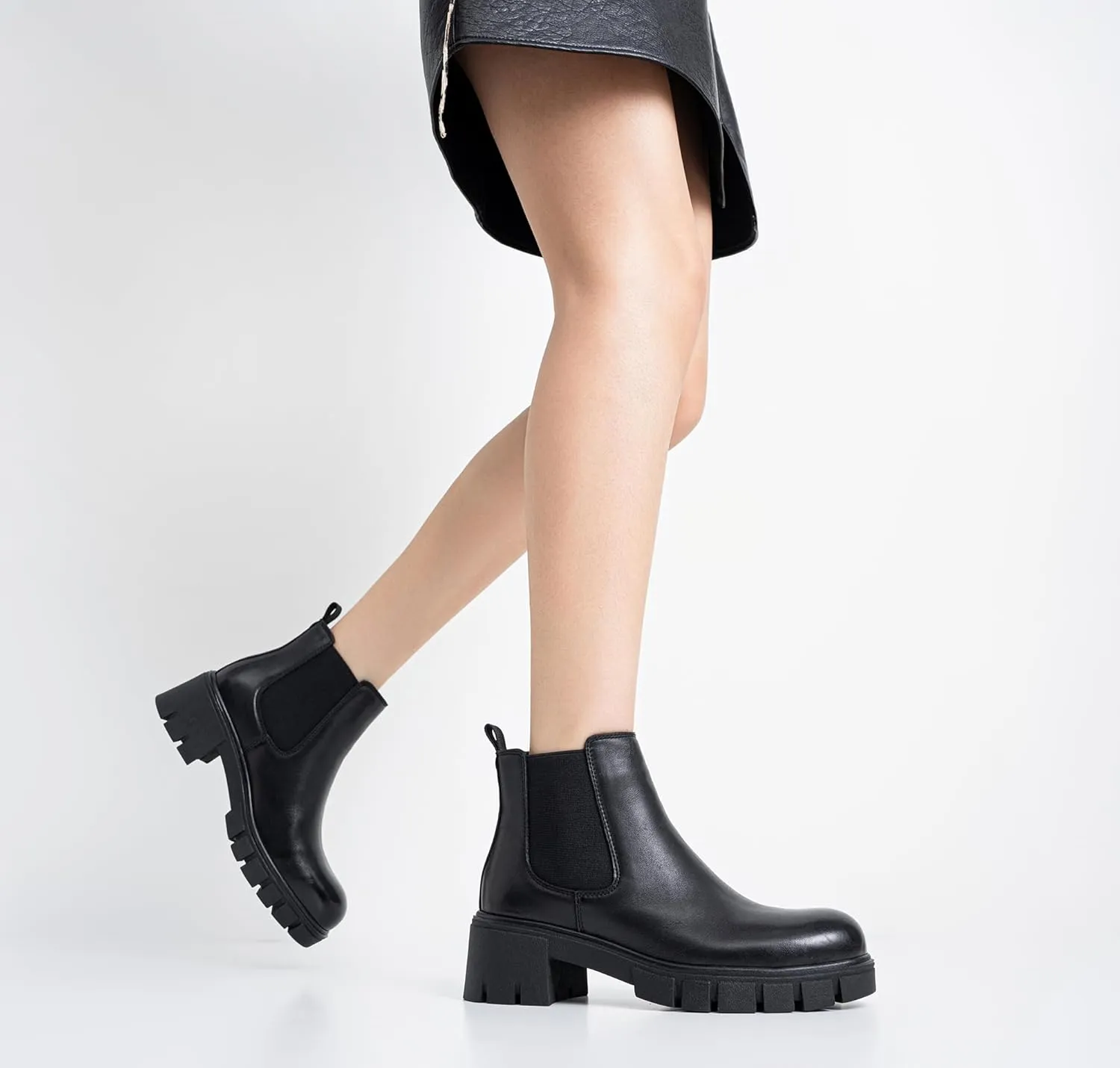 Jeossy Womens 9606 Chelsea Ankle Boots, Platform Chunky Low Heel Slip on Booties, Lug Sole Fashion Short Boots