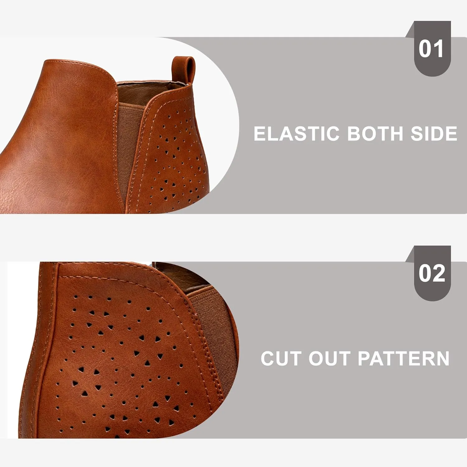 Jeossy Women's 9615 Chelsea Ankle Boots Cutout Perforated Short Booties Slip on