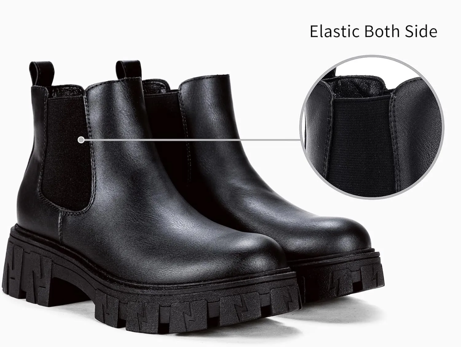 Jeossy Women's 9620 Chelsea Combat Boots, Platform Ankle Boots Chunky Heel, Fashion Lug Sole Slip on Booties with Elastic Band