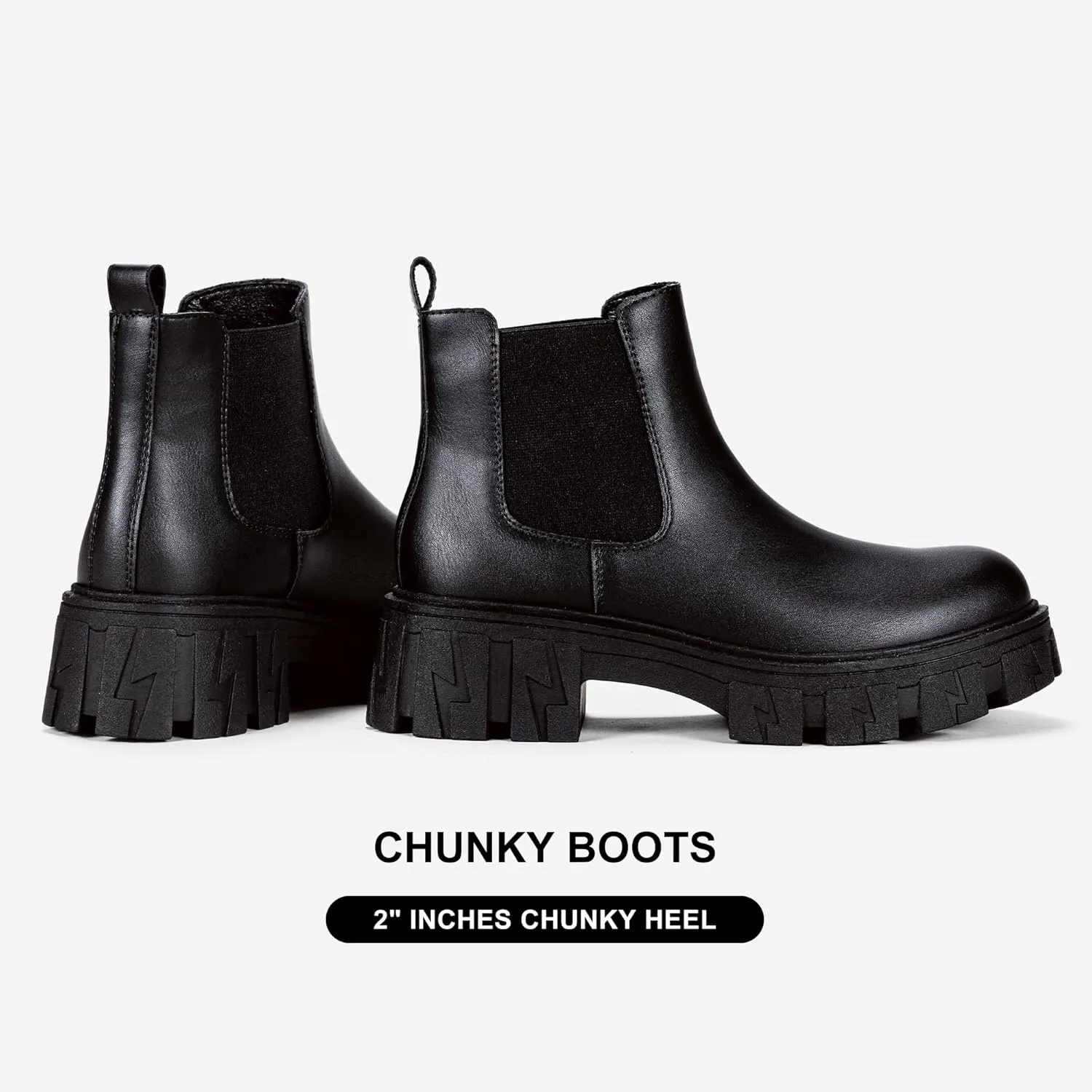 Jeossy Women's 9620 Chelsea Combat Boots, Platform Ankle Boots Chunky Heel, Fashion Lug Sole Slip on Booties with Elastic Band