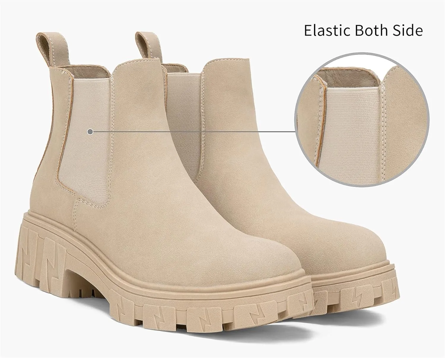 Jeossy Women's 9620 Chelsea Combat Boots, Platform Ankle Boots Chunky Heel, Fashion Lug Sole Slip on Booties with Elastic Band