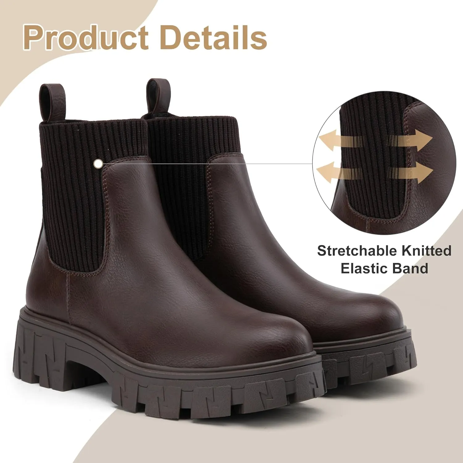 Jeossy Women’s Chelsea Chunky Ankle Boots Elastic Platform Lug Sole Short Pull on Low Heel 9610 Booties