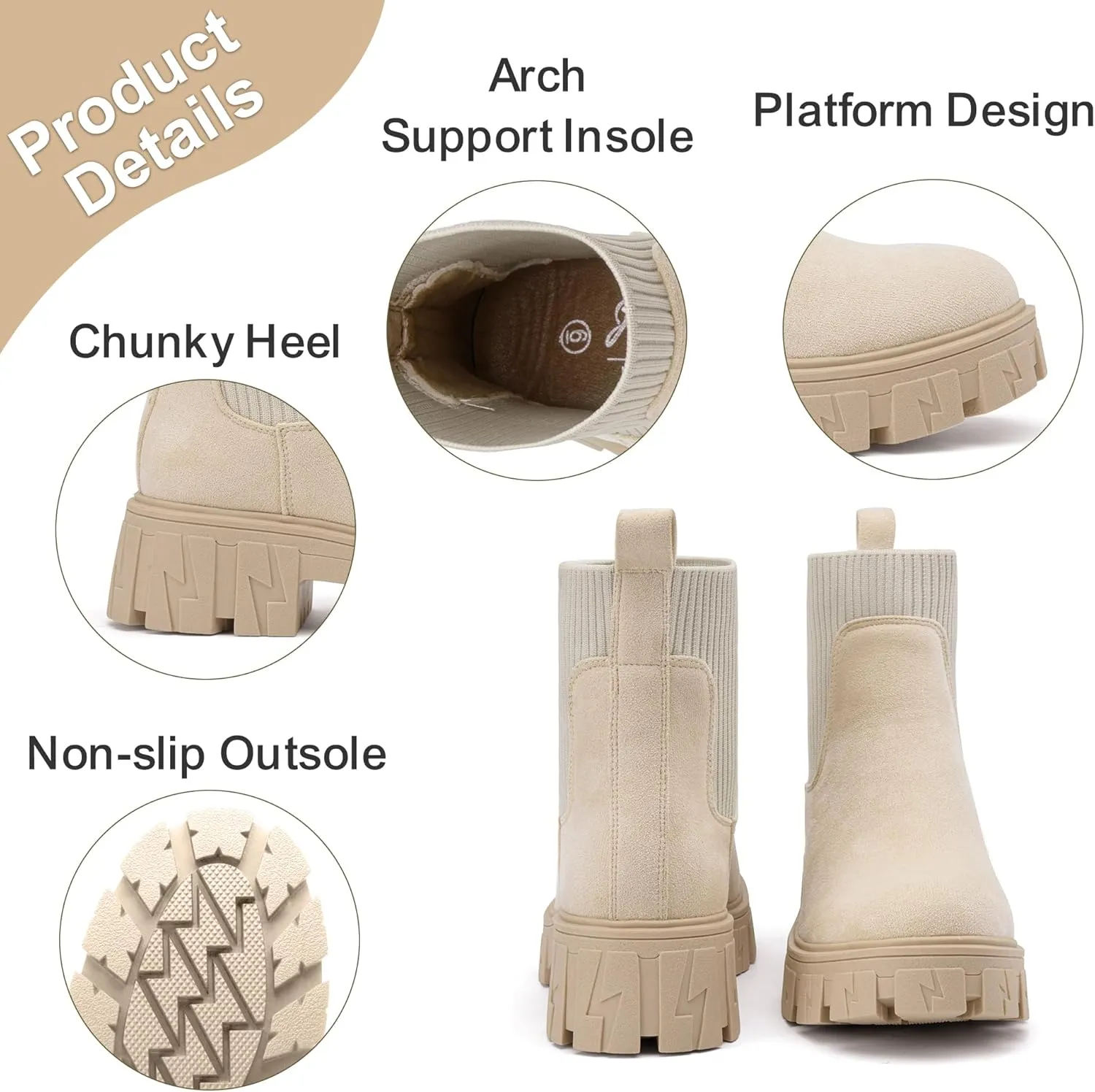 Jeossy Women’s Chelsea Chunky Ankle Boots Elastic Platform Lug Sole Short Pull on Low Heel 9610 Booties