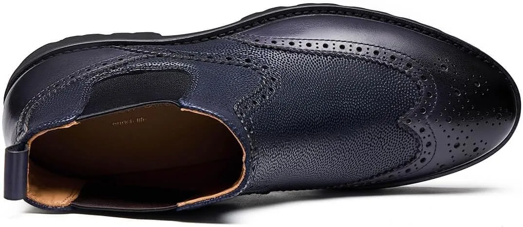 Jepsengord Men's Chelsea Boots Genuine Leather Dress Boots for Men Wingtip Brogue Formal Business Casual Ankle Boots
