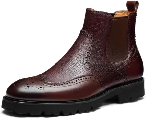 Jepsengord Men's Chelsea Boots Genuine Leather Dress Boots for Men Wingtip Brogue Formal Business Casual Ankle Boots