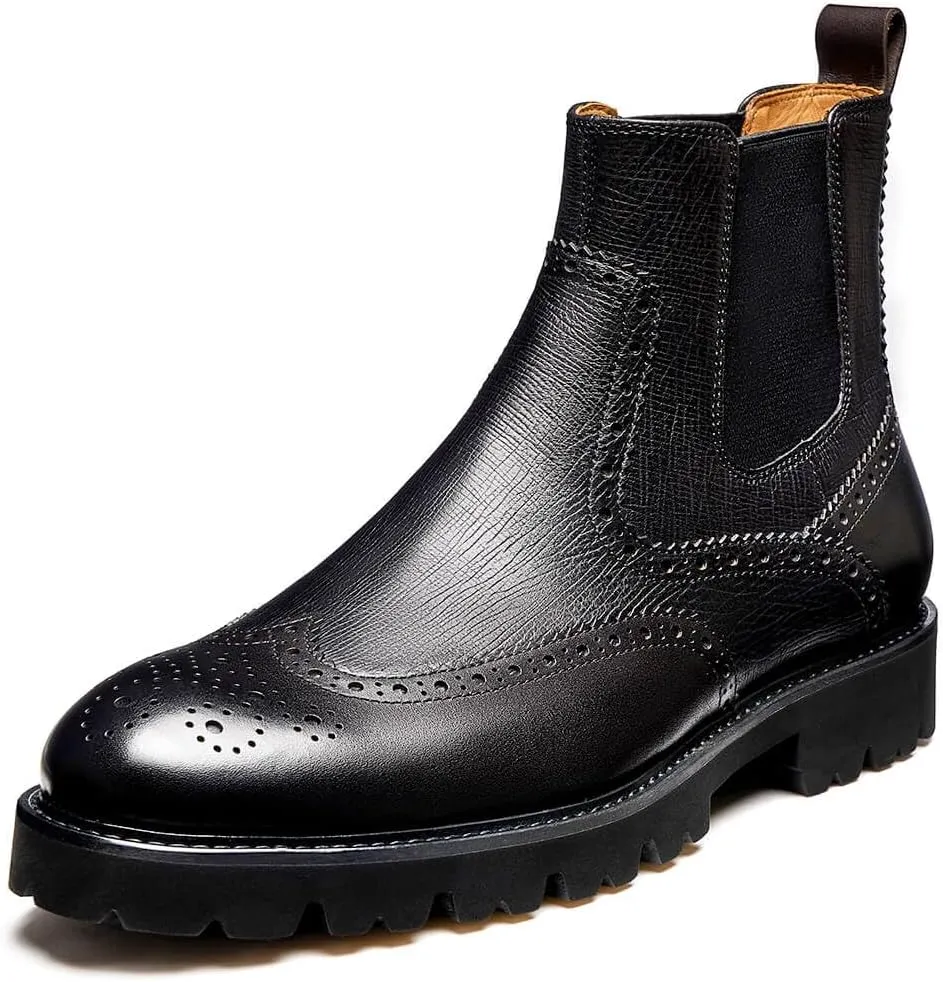 Jepsengord Men's Chelsea Boots Genuine Leather Dress Boots for Men Wingtip Brogue Formal Business Casual Ankle Boots