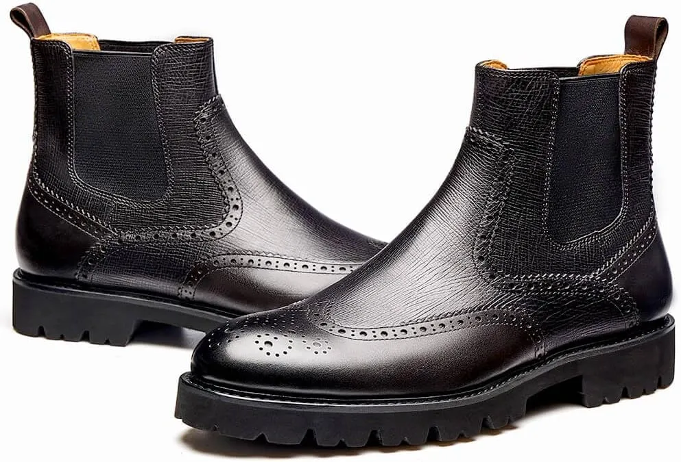 Jepsengord Men's Chelsea Boots Genuine Leather Dress Boots for Men Wingtip Brogue Formal Business Casual Ankle Boots