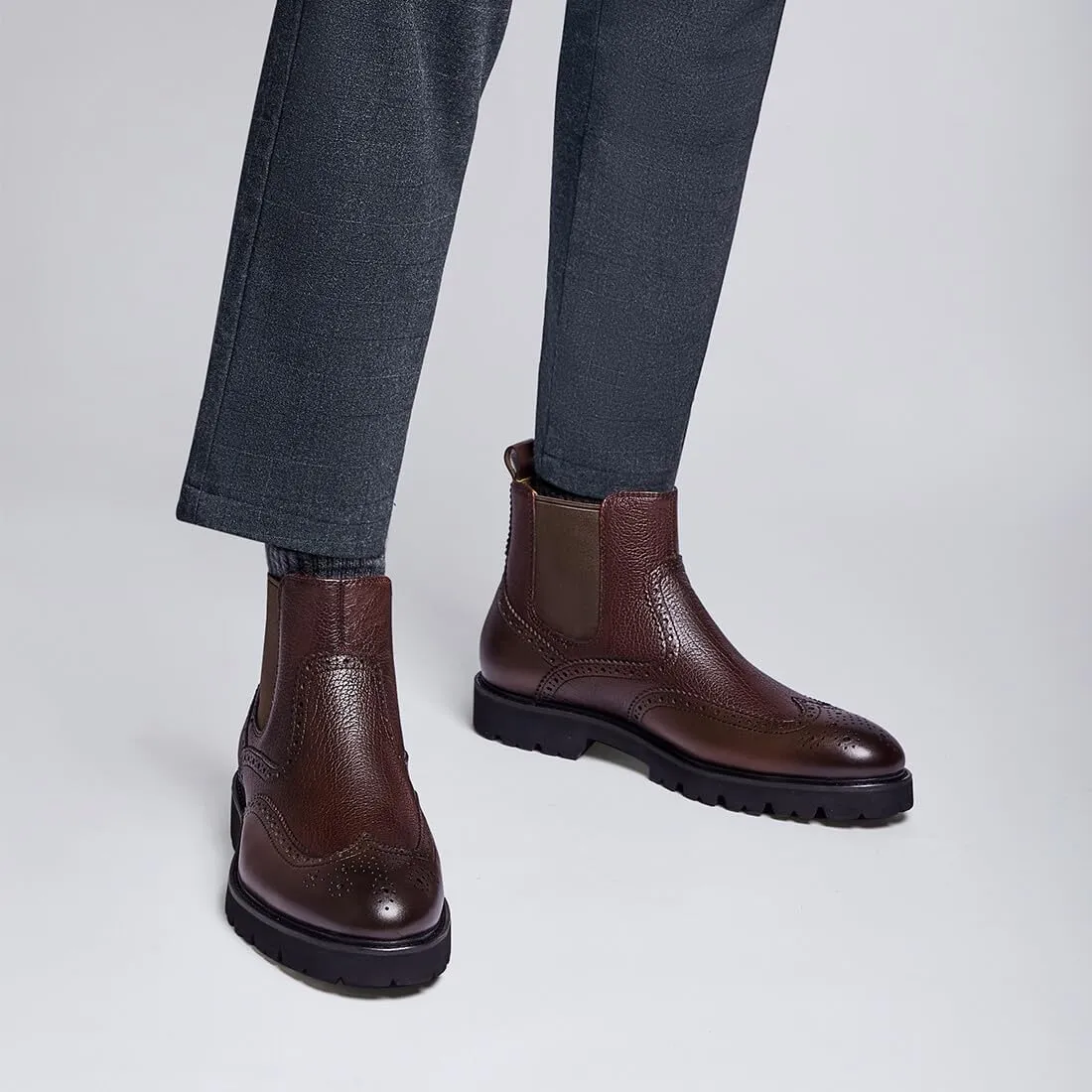 Jepsengord Men's Chelsea Boots Genuine Leather Dress Boots for Men Wingtip Brogue Formal Business Casual Ankle Boots