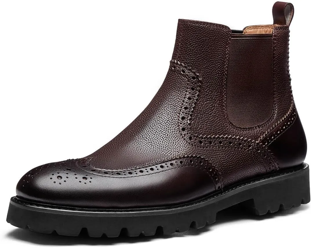 Jepsengord Men's Chelsea Boots Genuine Leather Dress Boots for Men Wingtip Brogue Formal Business Casual Ankle Boots