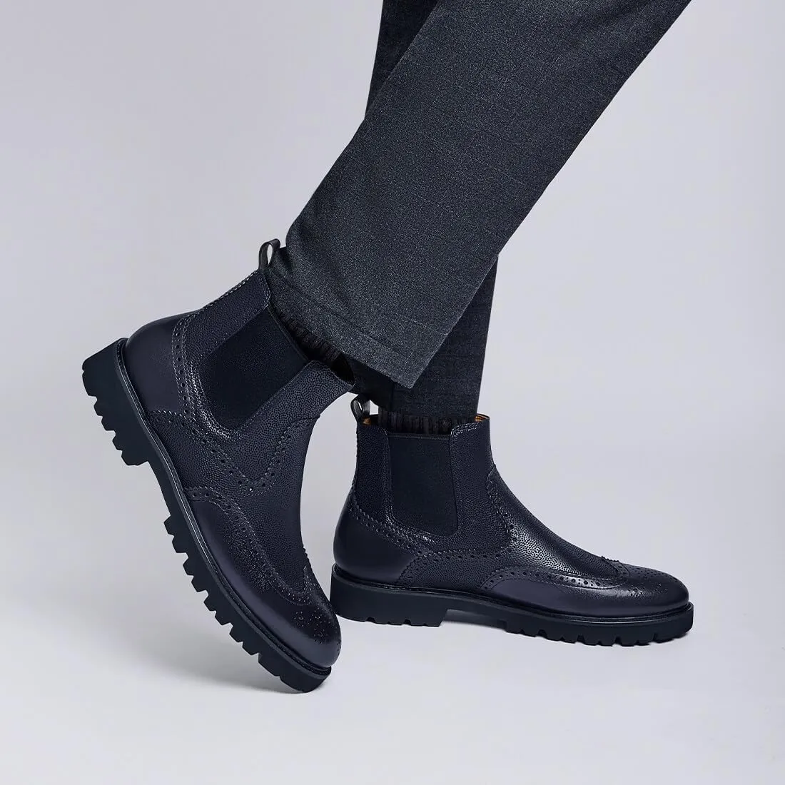 Jepsengord Men's Chelsea Boots Genuine Leather Dress Boots for Men Wingtip Brogue Formal Business Casual Ankle Boots