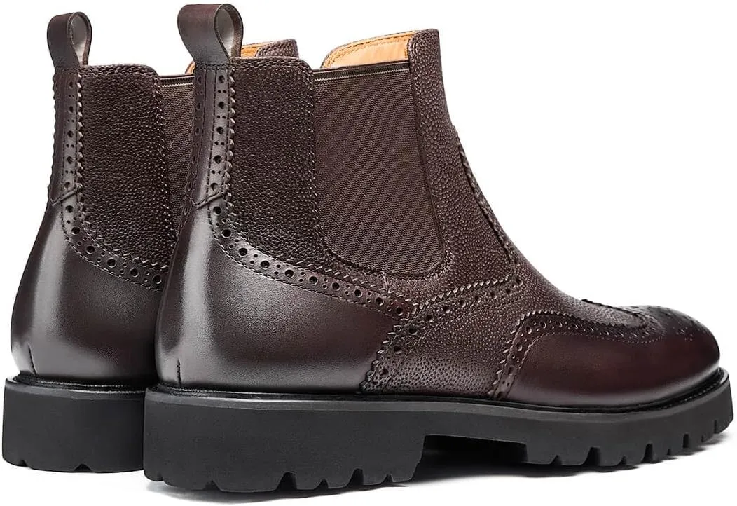 Jepsengord Men's Chelsea Boots Genuine Leather Dress Boots for Men Wingtip Brogue Formal Business Casual Ankle Boots