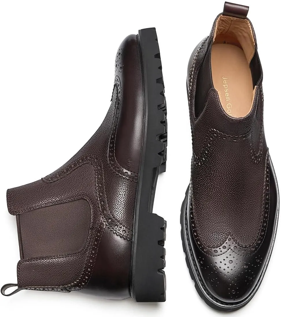 Jepsengord Men's Chelsea Boots Genuine Leather Dress Boots for Men Wingtip Brogue Formal Business Casual Ankle Boots