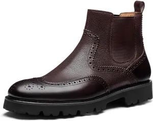 Jepsengord Men's Chelsea Boots Genuine Leather Dress Boots for Men Wingtip Brogue Formal Business Casual Ankle Boots