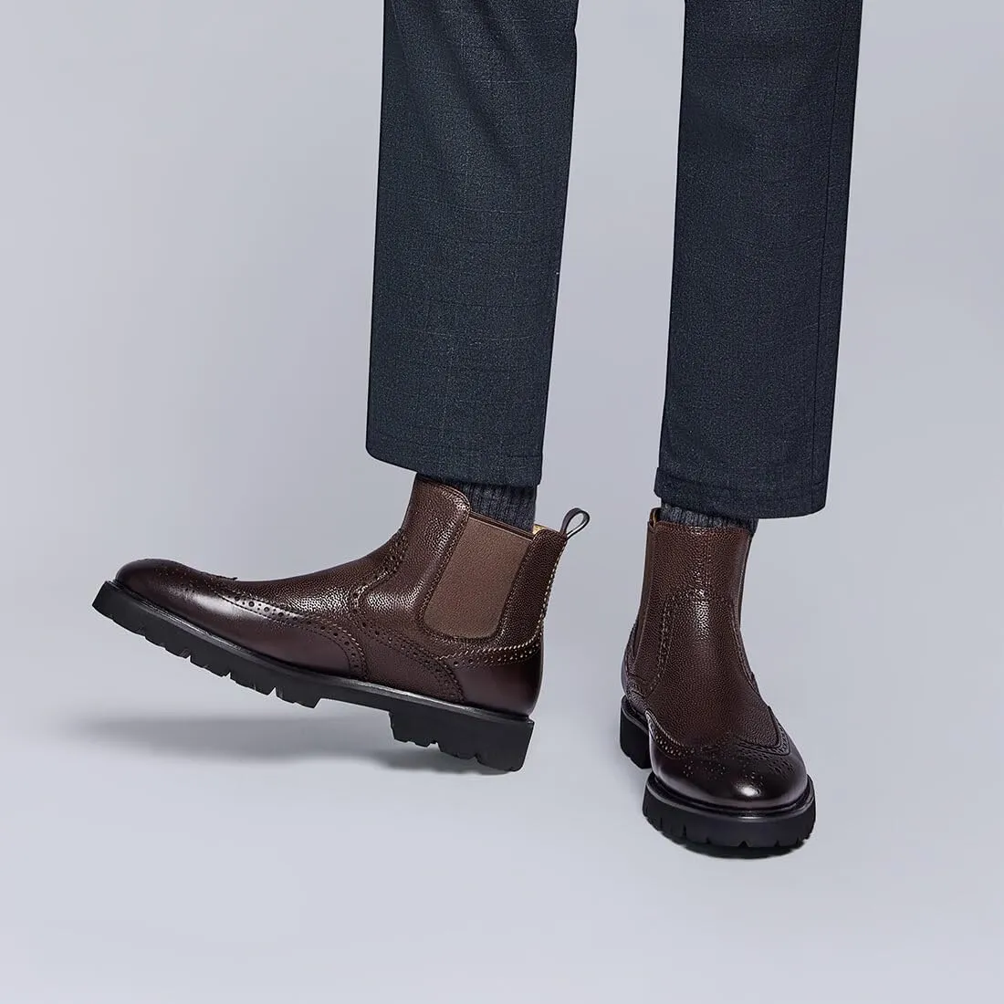 Jepsengord Men's Chelsea Boots Genuine Leather Dress Boots for Men Wingtip Brogue Formal Business Casual Ankle Boots