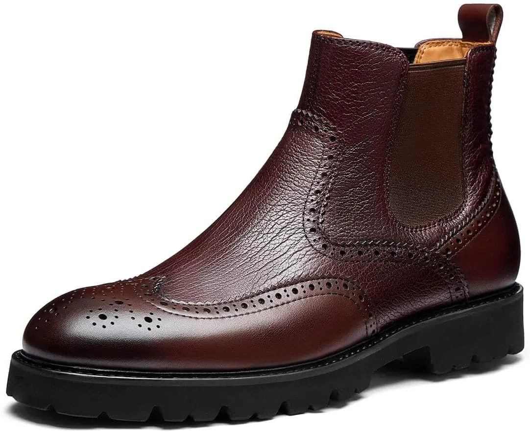 Jepsengord Men's Chelsea Boots Genuine Leather Dress Boots for Men Wingtip Brogue Formal Business Casual Ankle Boots