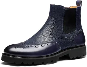 Jepsengord Men's Chelsea Boots Genuine Leather Dress Boots for Men Wingtip Brogue Formal Business Casual Ankle Boots