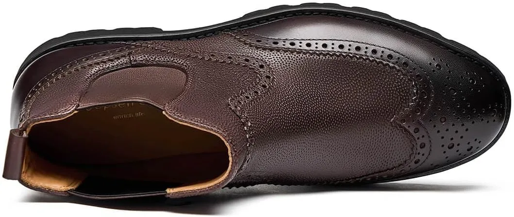 Jepsengord Men's Chelsea Boots Genuine Leather Dress Boots for Men Wingtip Brogue Formal Business Casual Ankle Boots