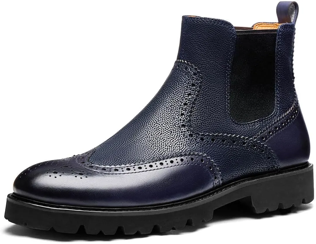 Jepsengord Men's Chelsea Boots Genuine Leather Dress Boots for Men Wingtip Brogue Formal Business Casual Ankle Boots
