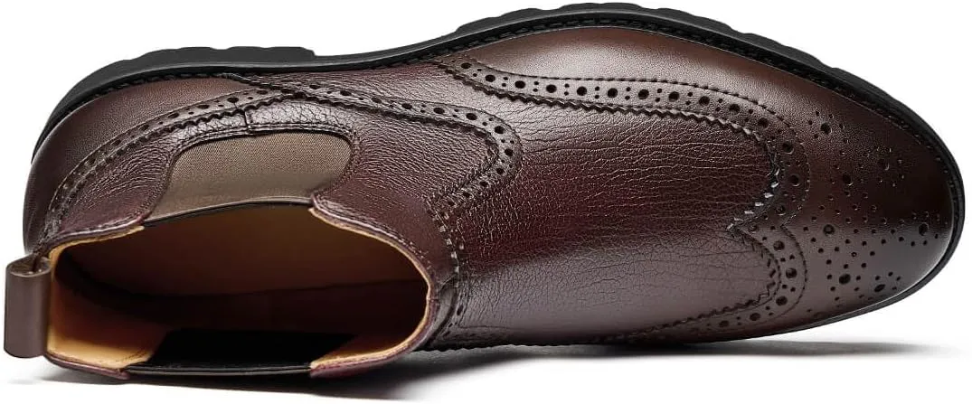 Jepsengord Men's Chelsea Boots Genuine Leather Dress Boots for Men Wingtip Brogue Formal Business Casual Ankle Boots