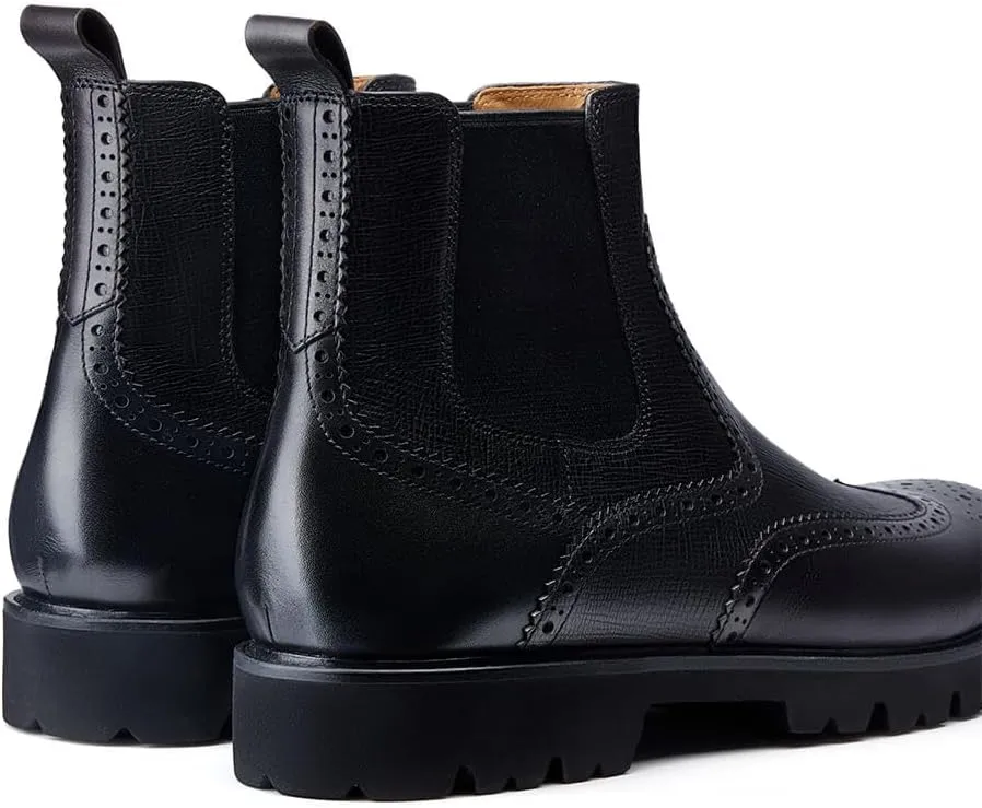 Jepsengord Men's Chelsea Boots Genuine Leather Dress Boots for Men Wingtip Brogue Formal Business Casual Ankle Boots