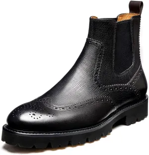 Jepsengord Men's Chelsea Boots Genuine Leather Dress Boots for Men Wingtip Brogue Formal Business Casual Ankle Boots