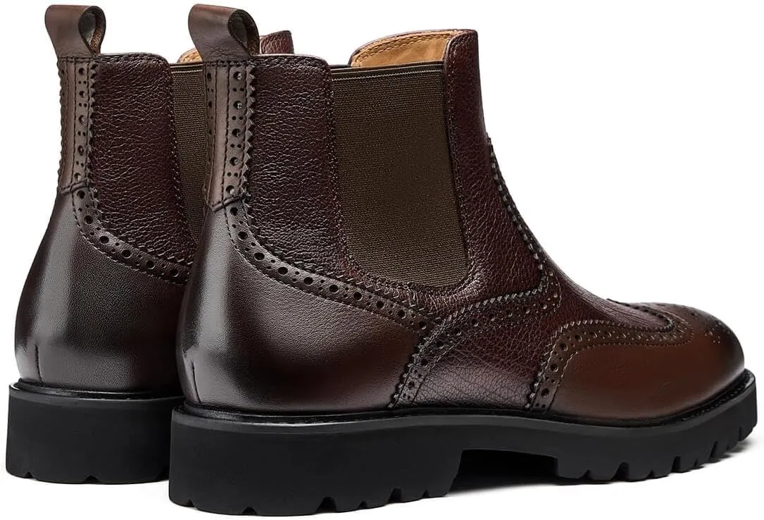 Jepsengord Men's Chelsea Boots Genuine Leather Dress Boots for Men Wingtip Brogue Formal Business Casual Ankle Boots