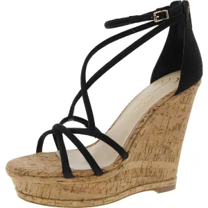 Jessica Simpson Womens Olype Strappy Wedge Sandals Black 10 Medium (B,M)