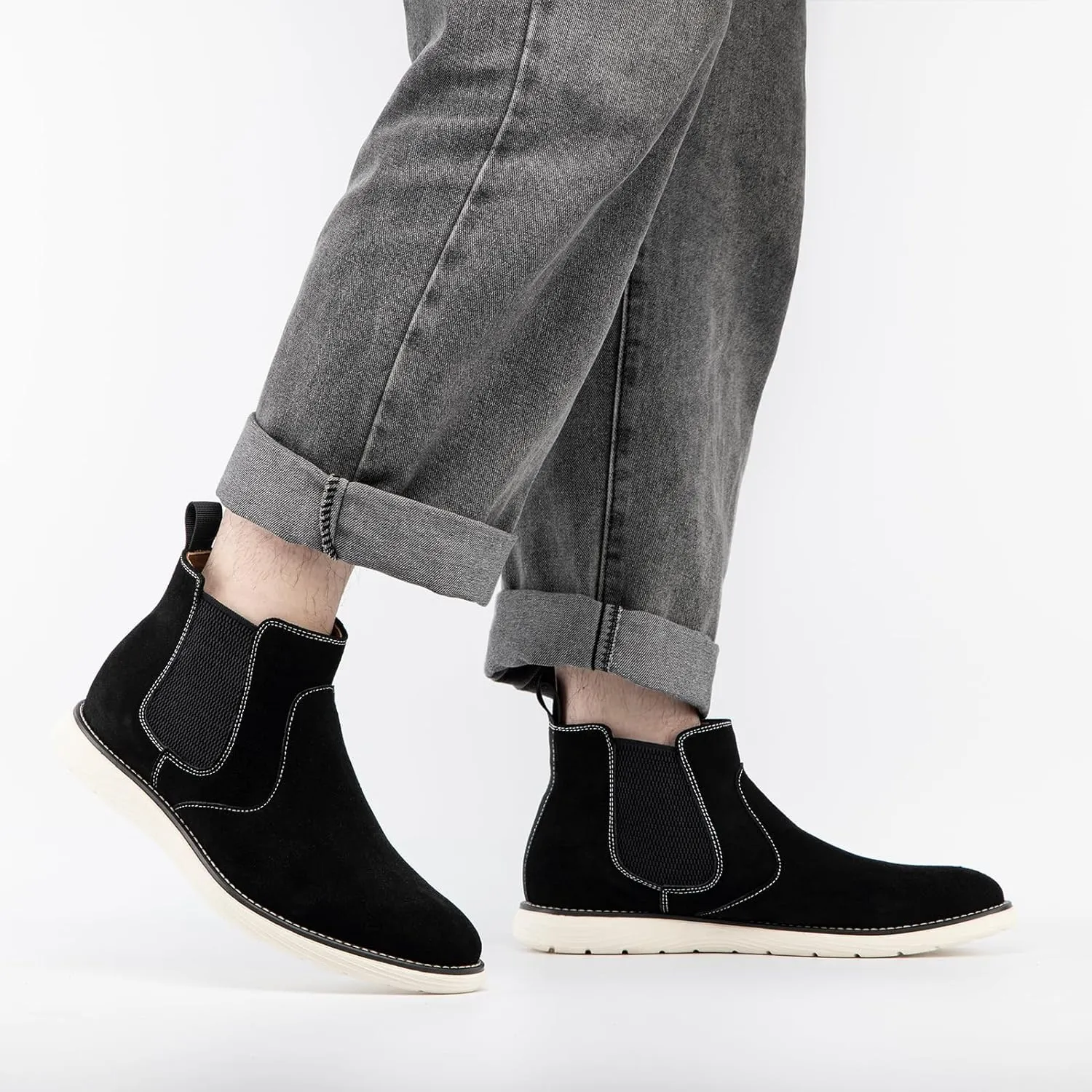 JITAI Men's Suede Leather Chelsea Boots Classic Elastic Dress Ankle Boots for Men