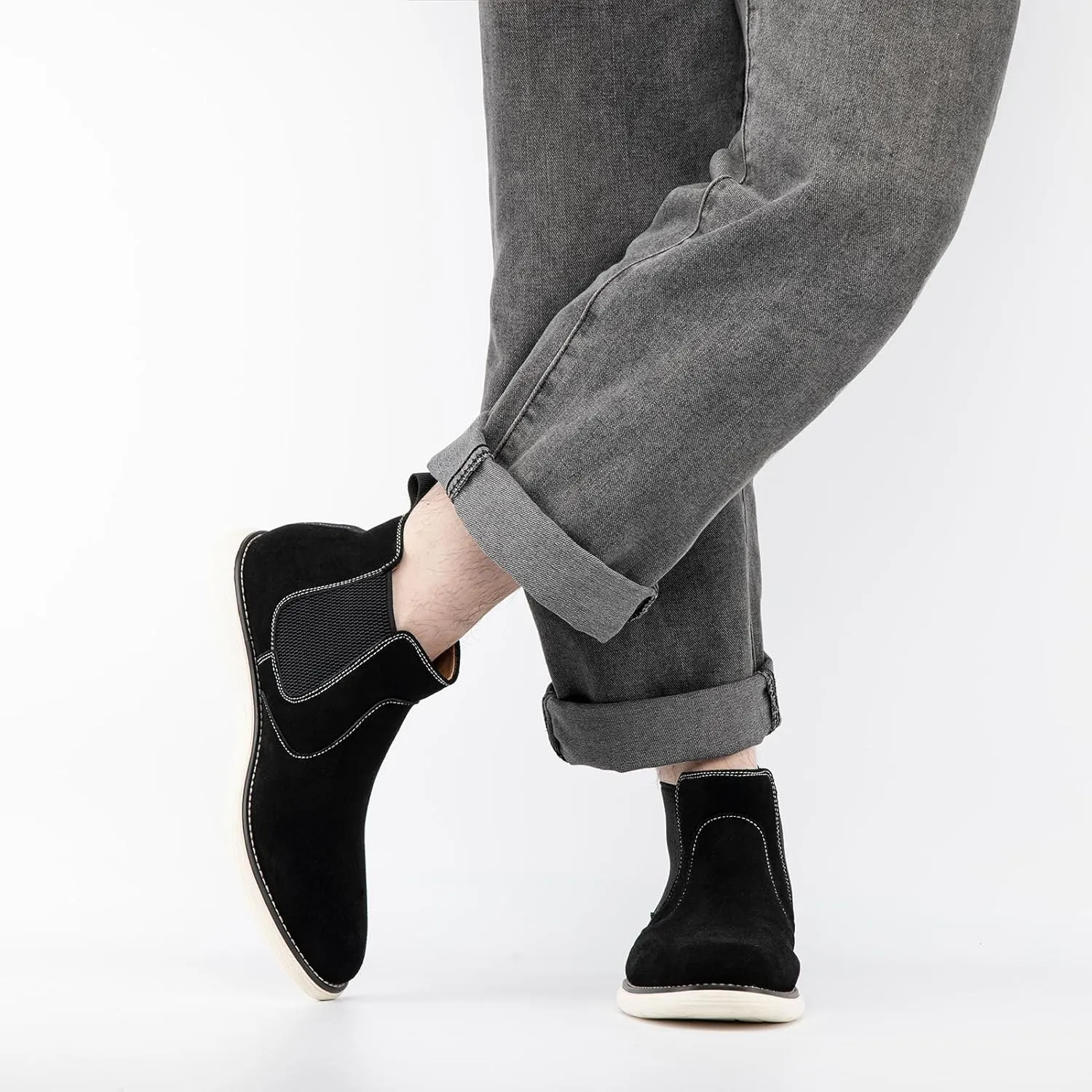 JITAI Men's Suede Leather Chelsea Boots Classic Elastic Dress Ankle Boots for Men