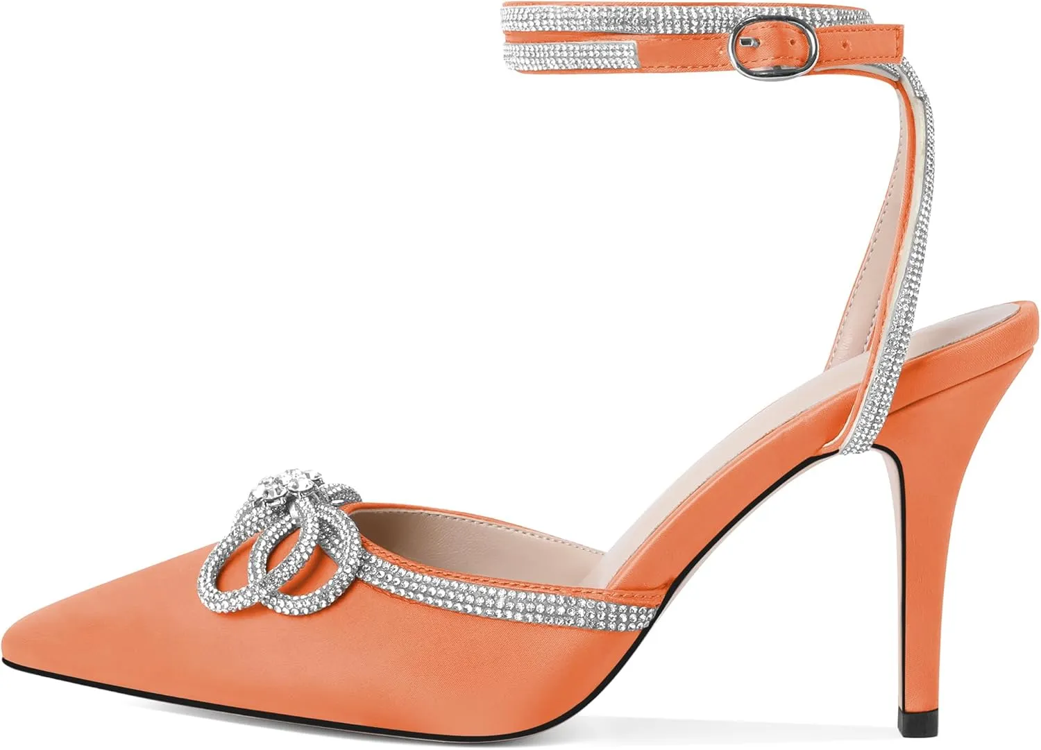 Joseywade Rhinestone Bow Heels High Stiletto Heels Pumps Closed Pointed Toe Women Lace-up Strappy Ankle Strap Shoes for Bridal Brides