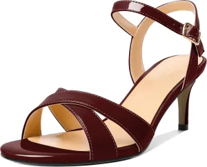 Joseywade Women's Heeled Sandals Strappy Low Kitten Heels Crisscross Open Round Toe Heels 2.5'' Adjustable Ankle Strap Shoes