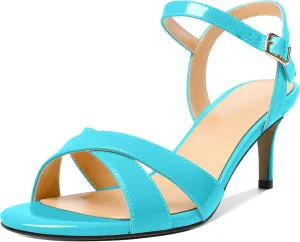 Joseywade Women's Heeled Sandals Strappy Low Kitten Heels Crisscross Open Round Toe Heels 2.5'' Adjustable Ankle Strap Shoes