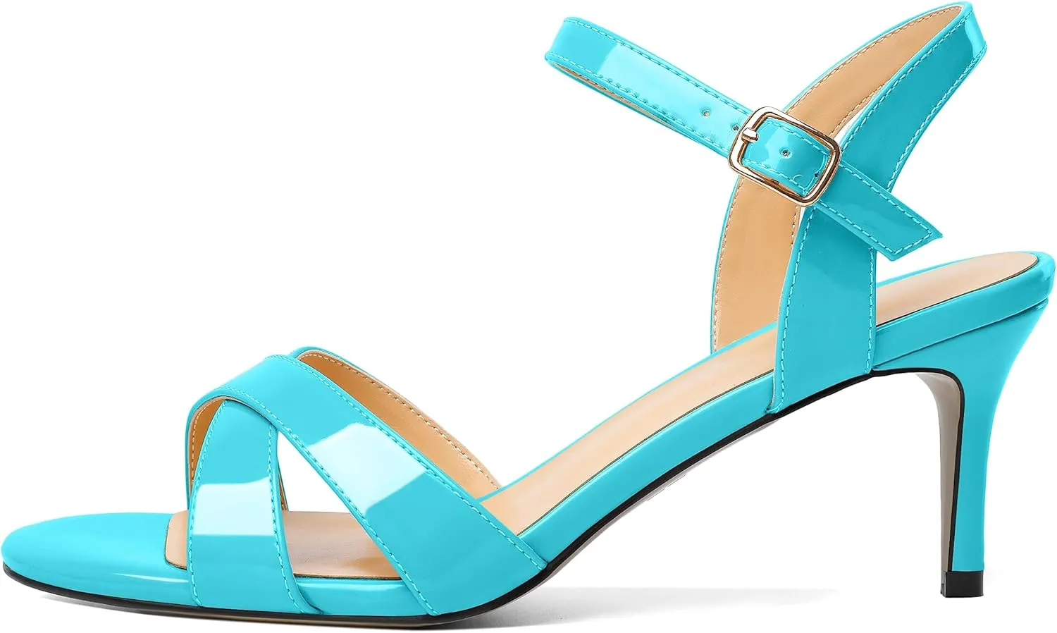 Joseywade Women's Heeled Sandals Strappy Low Kitten Heels Crisscross Open Round Toe Heels 2.5'' Adjustable Ankle Strap Shoes