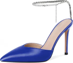 Joseywade Women's High Heels Pointed Toe Stiletto Heel Pumps Rhinestone Ankle Strap 4 Inch Slim Thin Heel Dress Shoes