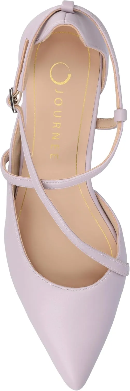 Journee Collection Womens Galvinn Block Hell Dress Pumps Slip on Cushioned Pointed Toe Fashion Shoe