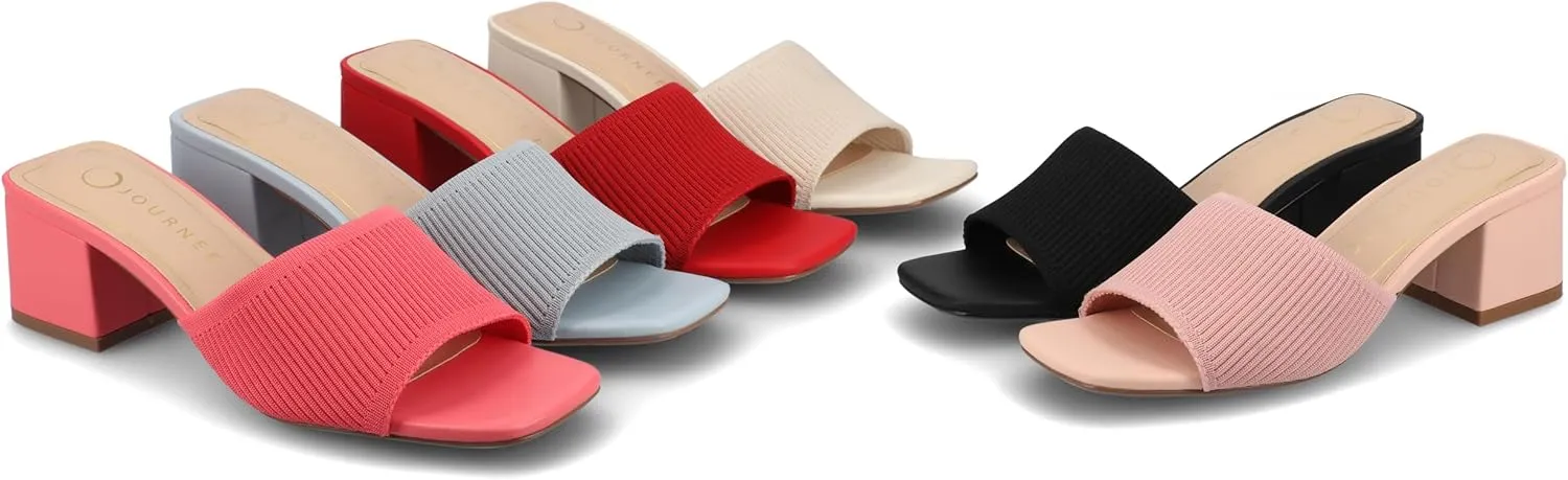 Journee Collection Womens Shilin Stretch Knit Dress Sandals Cushioned Slip On Block Heel Open Square Toe Spring Summer
