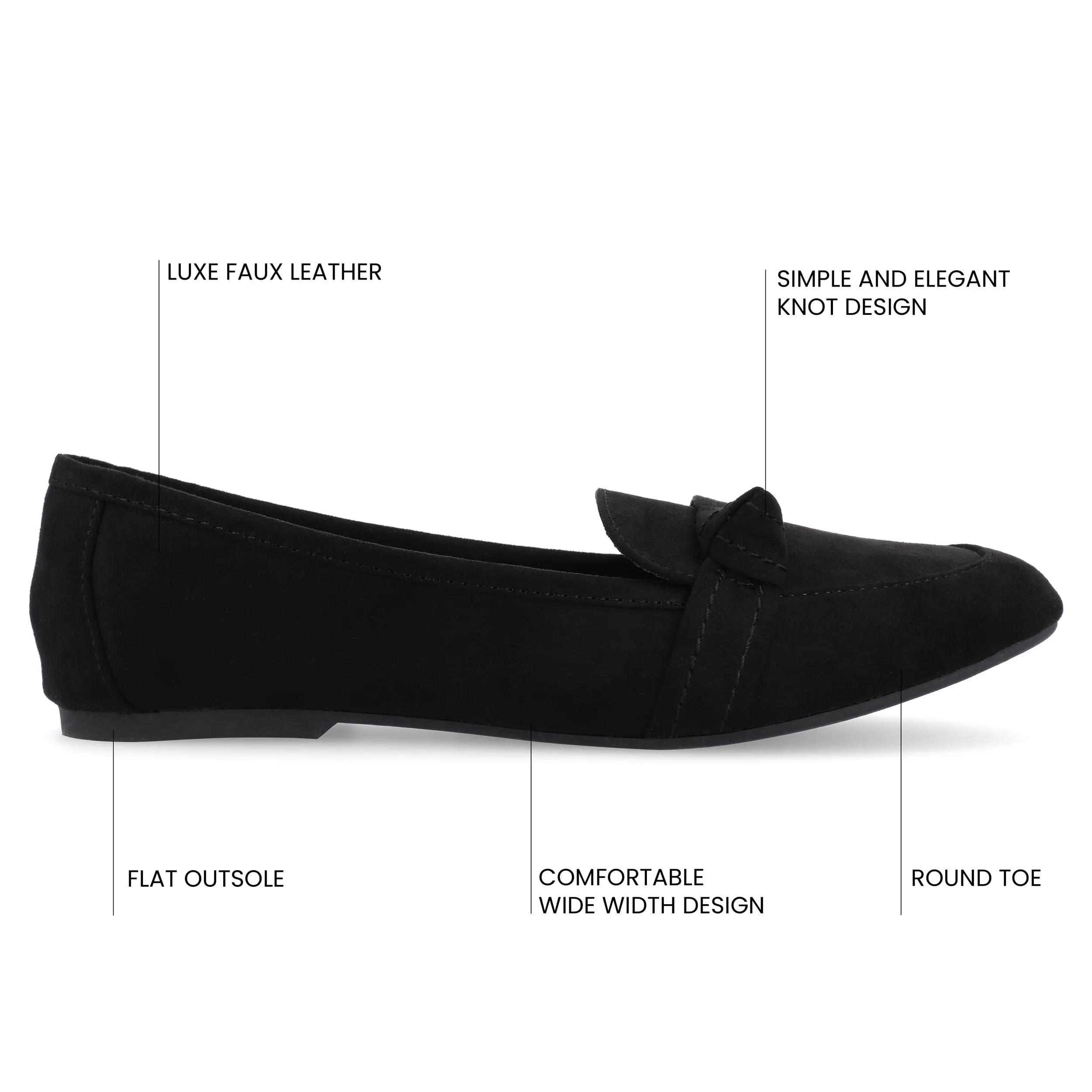 Journee Slip-On Knotted Loafer Flat for Women - Comfortable Marci Round Toe Fashion Dress Shoe Black 7.5 Medium Womens US