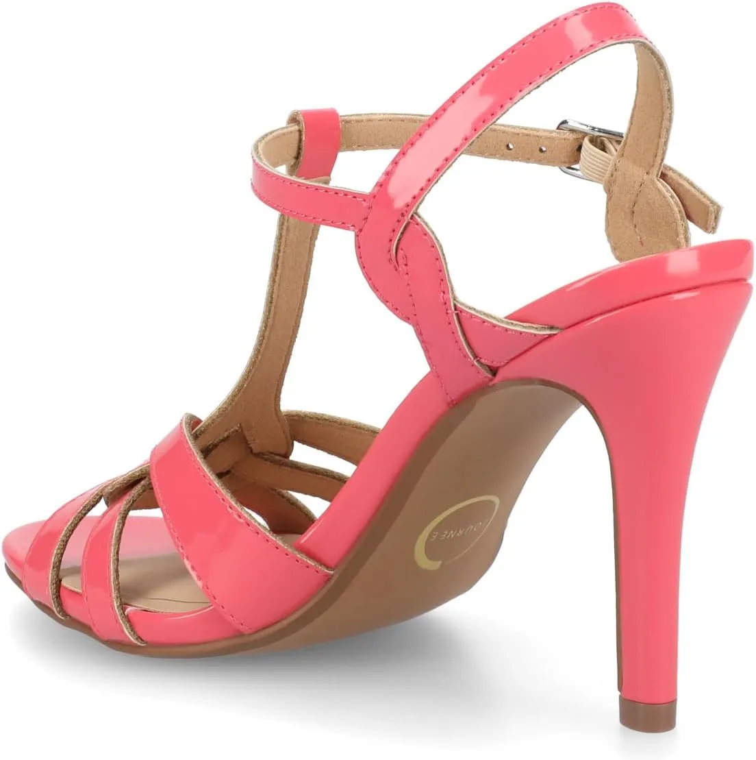 Journee Womens cushioned footbeds Valry Stiletto Heel faux leather open toe ankle strap buckle multi strap